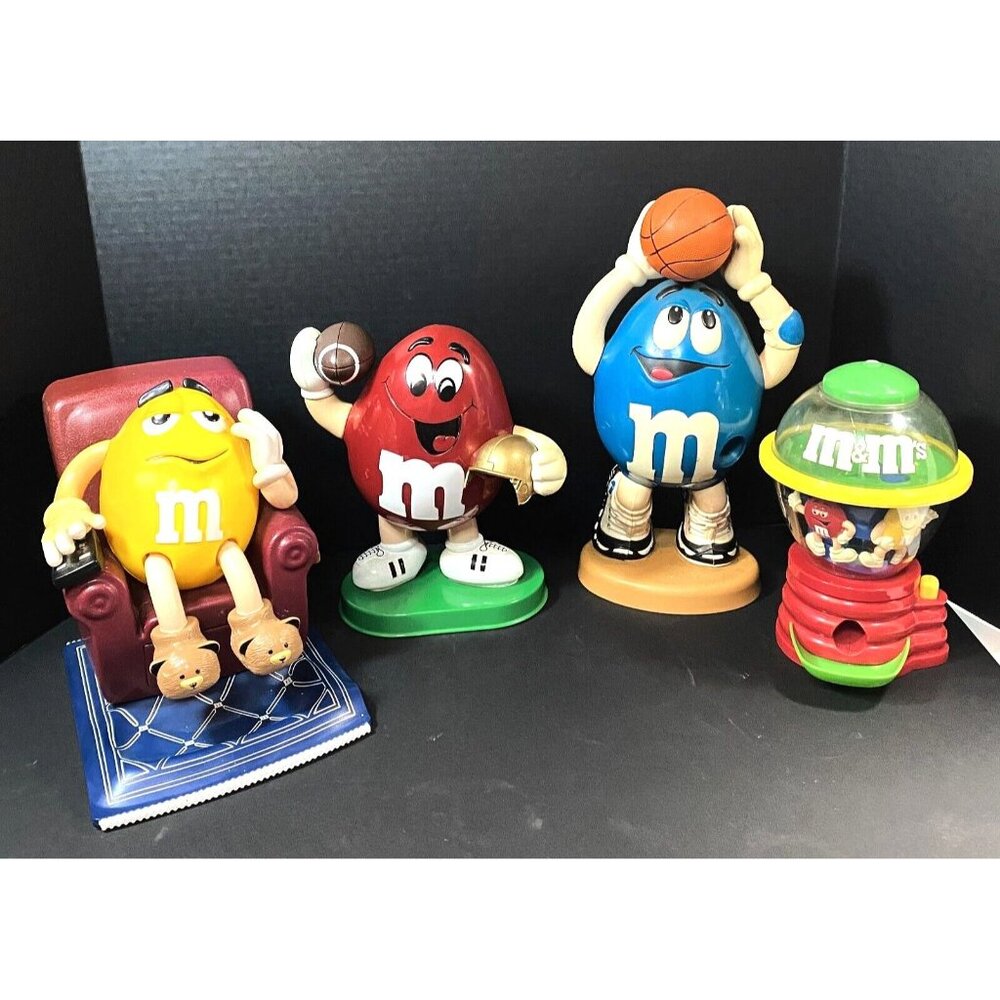 Vintage M&M Candy Dispensers Lot of 4-Football/Basketball/Recliner/Gumball